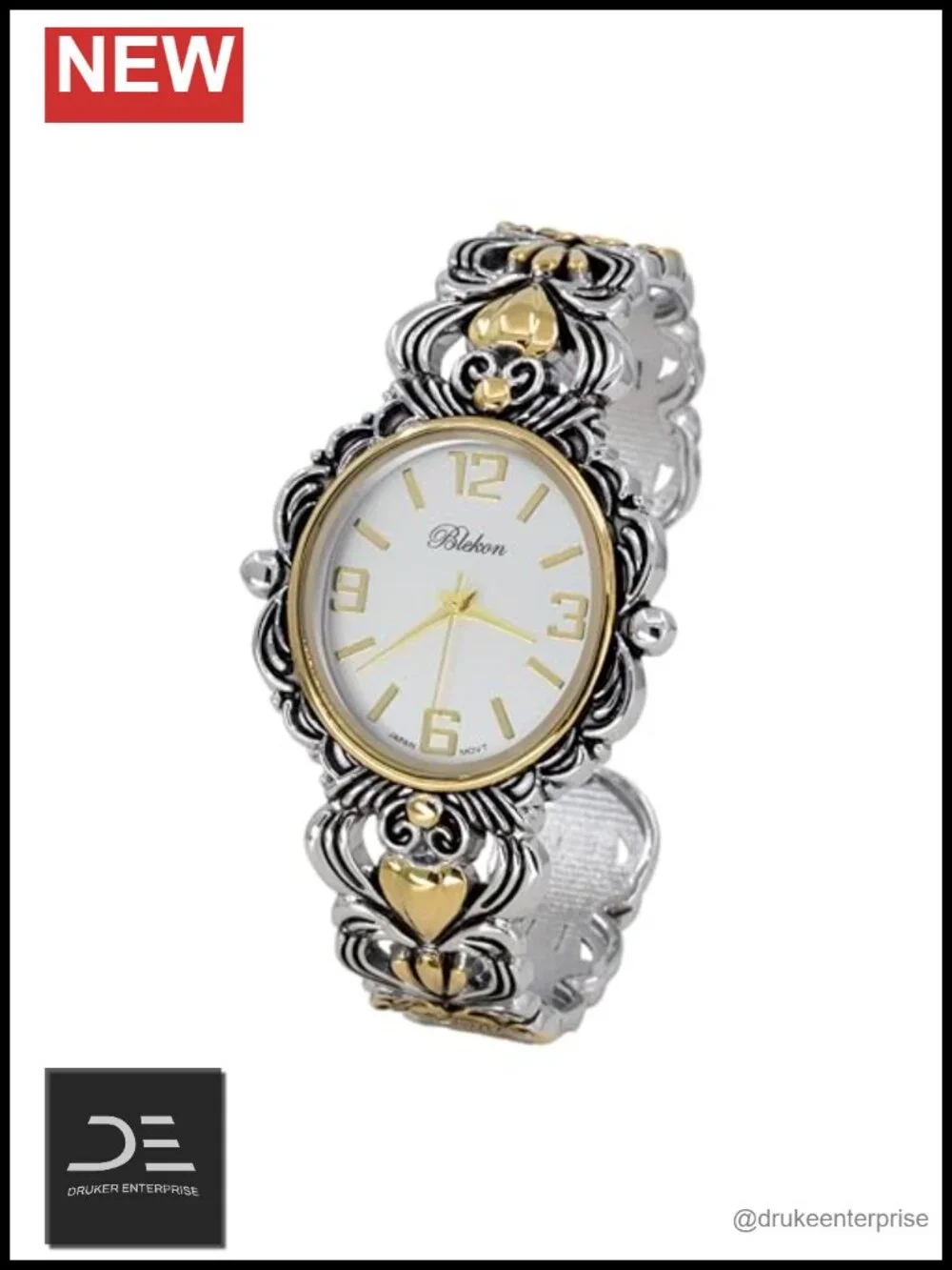 Japanese Quartz Women's 35mm Case Egyptian Concho Cuff Bangle Watch